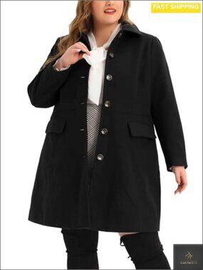 Plus Size Pea Coat Peter Pan Collar Single Breasted Winter Long Coat